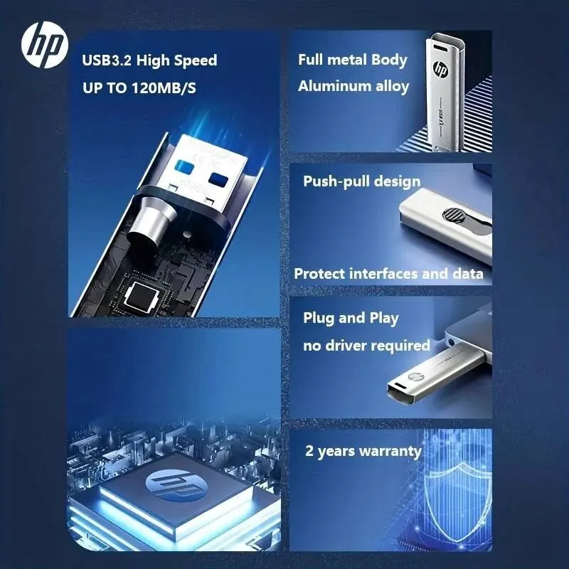 Unidad flash USB HP 3,2, 32GB, 64GB, palos de alta velocidad, almacenamiento externo, unidad de bolígrafo de Metal, personalidad creativa, música para coche - imagen 5