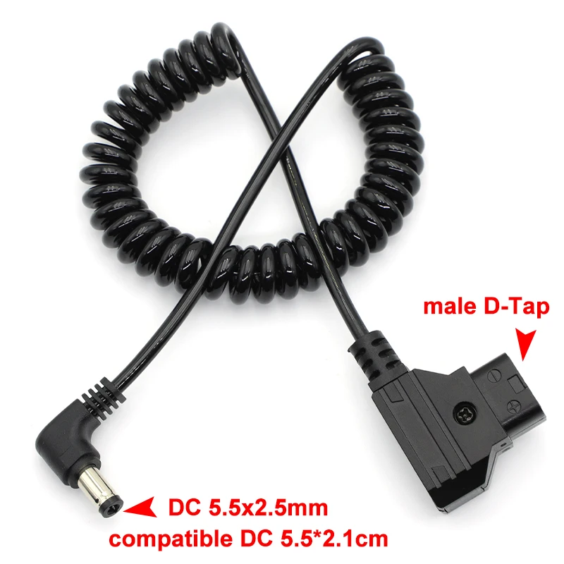 1 Uds d-tap macho a ángulo recto DC 5,5x2,5mm Cable de alimentación para DSLR Rig Power V-Mount Anton, monitor de cámara cable de alimentación de resorte negro - imagen 3