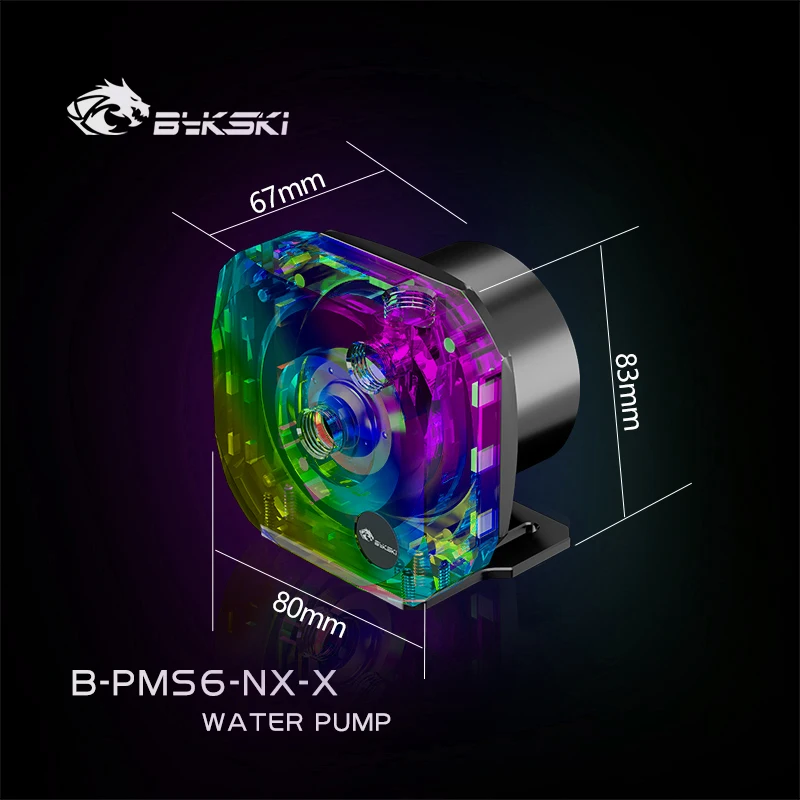 Bykski B-PMS6-NX-X PWM Bomba de control de velocidad automática Sistema de enfriamiento por agua Flujo máximo 720L/H Compatible Bomba D5 Cubierta negra