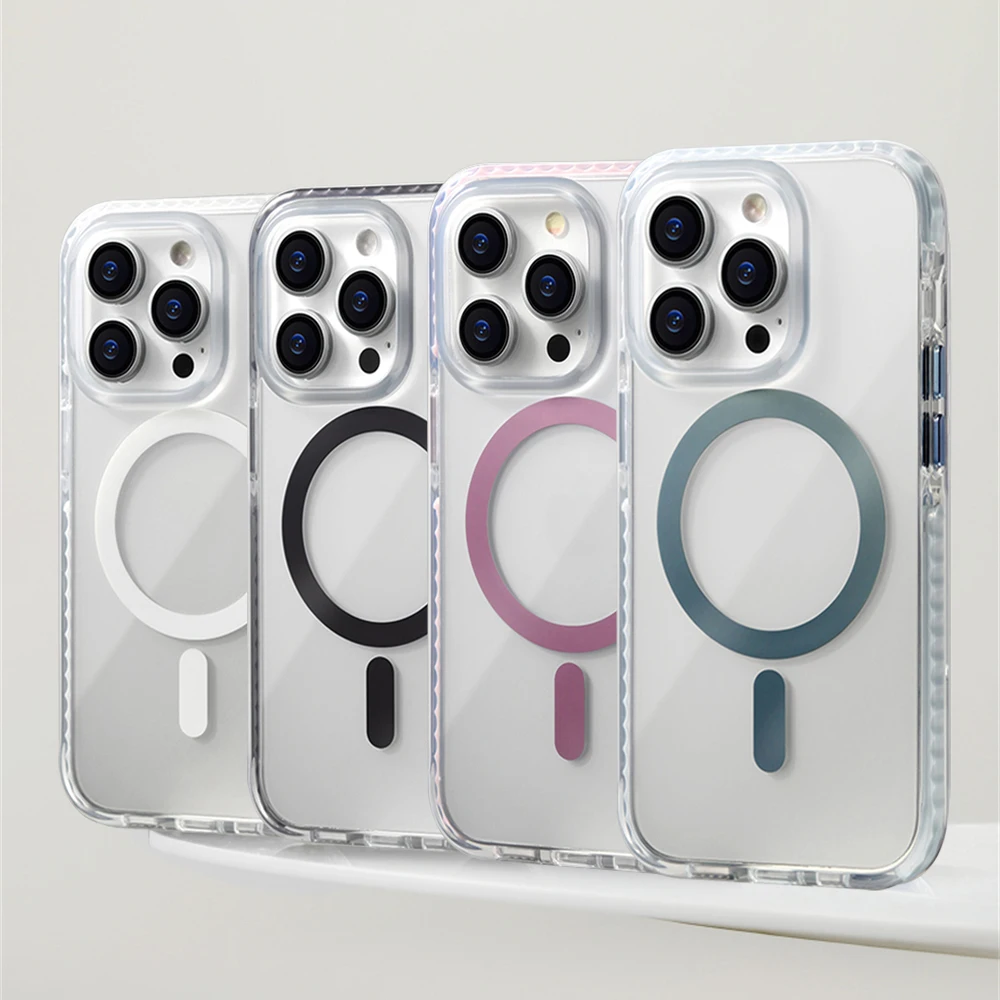 Funda magnética antideslizante para iPhone, carcasa trasera de carga inalámbrica, parachoques transparente de lujo, Magsafe, 16 Pro, 15, 14, 13 Pro Max - imagen 2