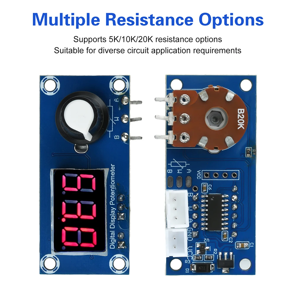 Potenciómetro de un solo canal con pantalla Digital LED de 5K/10K/20K, perilla de tubo Digital de 3 dígitos, módulo de potenciómetro de resistencia ajustable - imagen 3