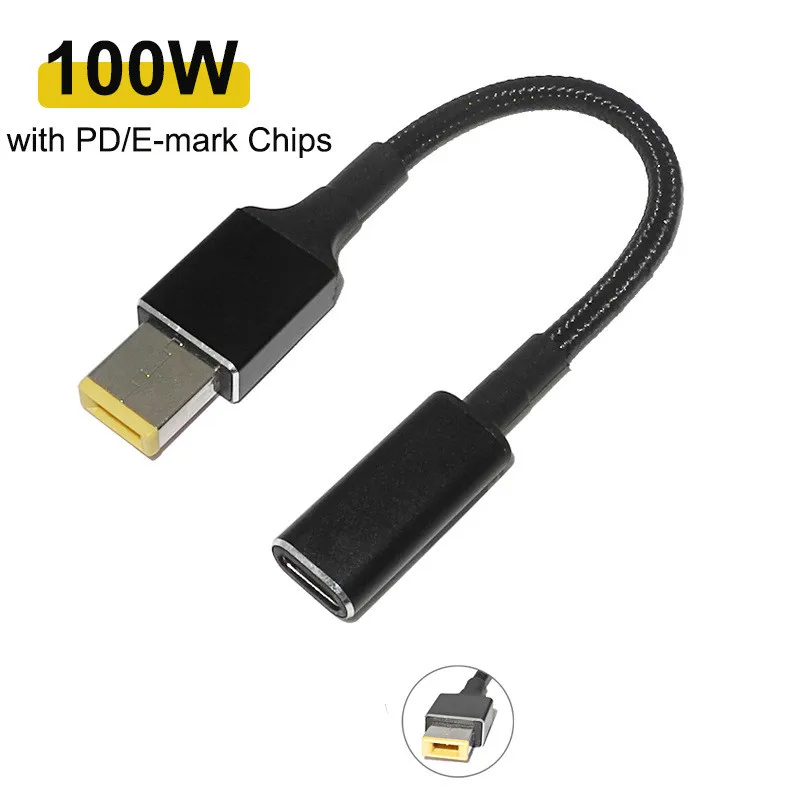 Convertidor USB tipo C hembra a enchufe cuadrado de 100W, Cable de carga rápida USB-C, conector adaptador de corriente CC para ordenador portátil para Lenovo Thinkpad - imagen 5
