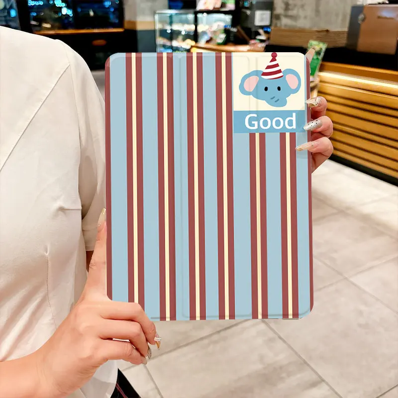 Funda para tableta con rayas y elefantes azules y marrones para iPad pro 10/11 pulgadas 2020/6/7th/8th /Air 3rd/Air 4th/9th gen/Air 5th Gen 2022/Air - imagen 2