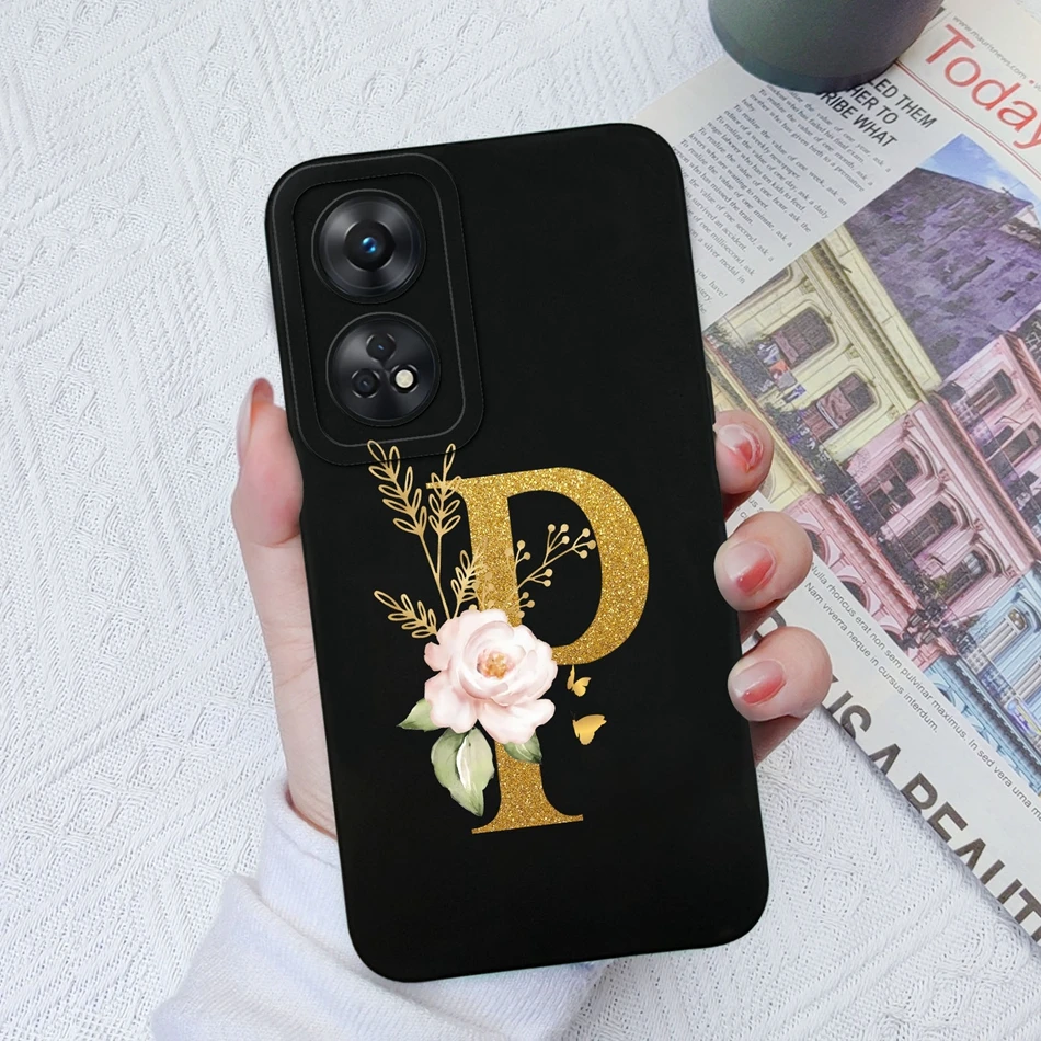 Funda de teléfono para Oppo Reno 8T 8Z, personalizada, 26 letras, silicona líquida, antideslizante, negra, Funda para OPPO Reno8T 8 Z Lite - imagen 4