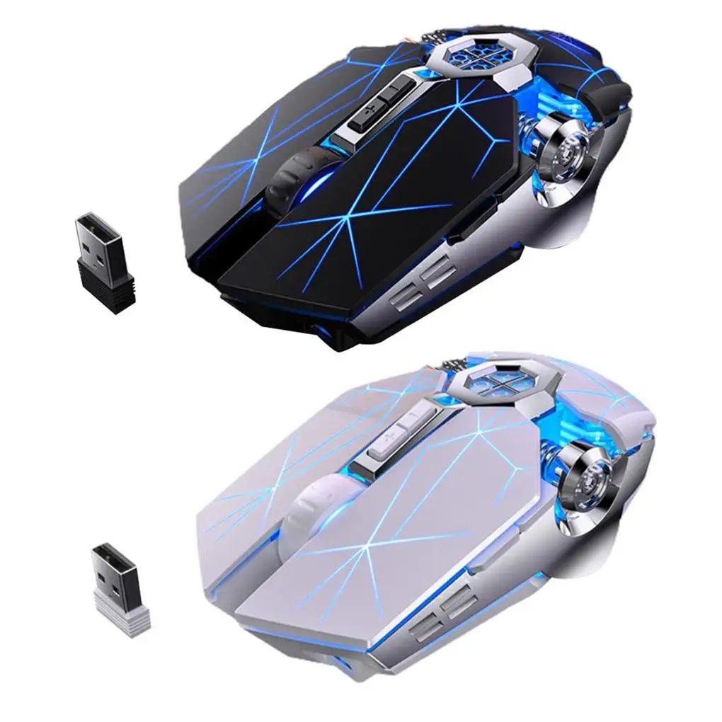 Un mouse de computadora con diseños azules y plateados