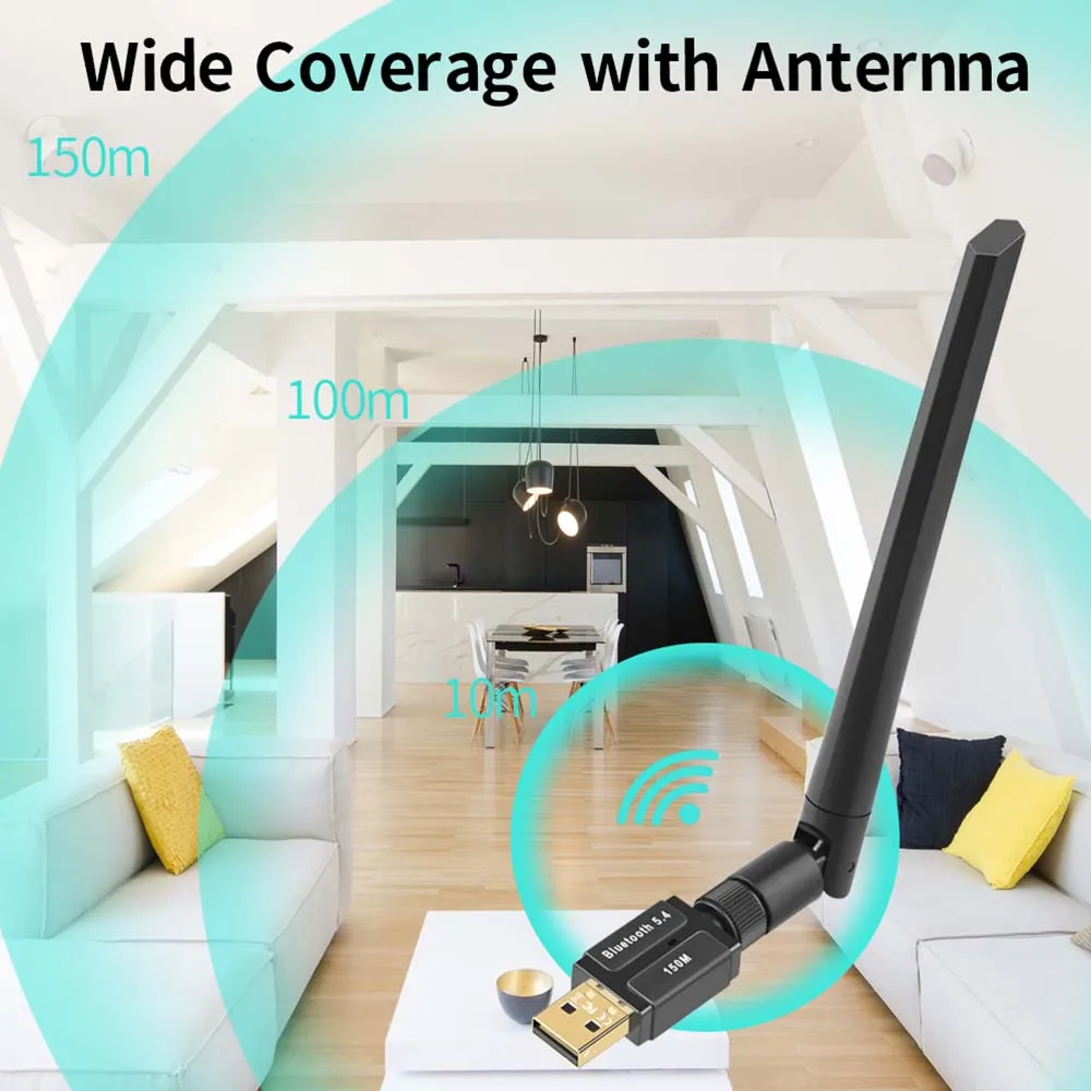 Adaptador Bluetooth 5,4 5,3 5,1 de 150M, Dongle USB Bluetooth para Windows 11/10/8,1, ratón inalámbrico, teclado, transmisor receptor de Audio - imagen 4