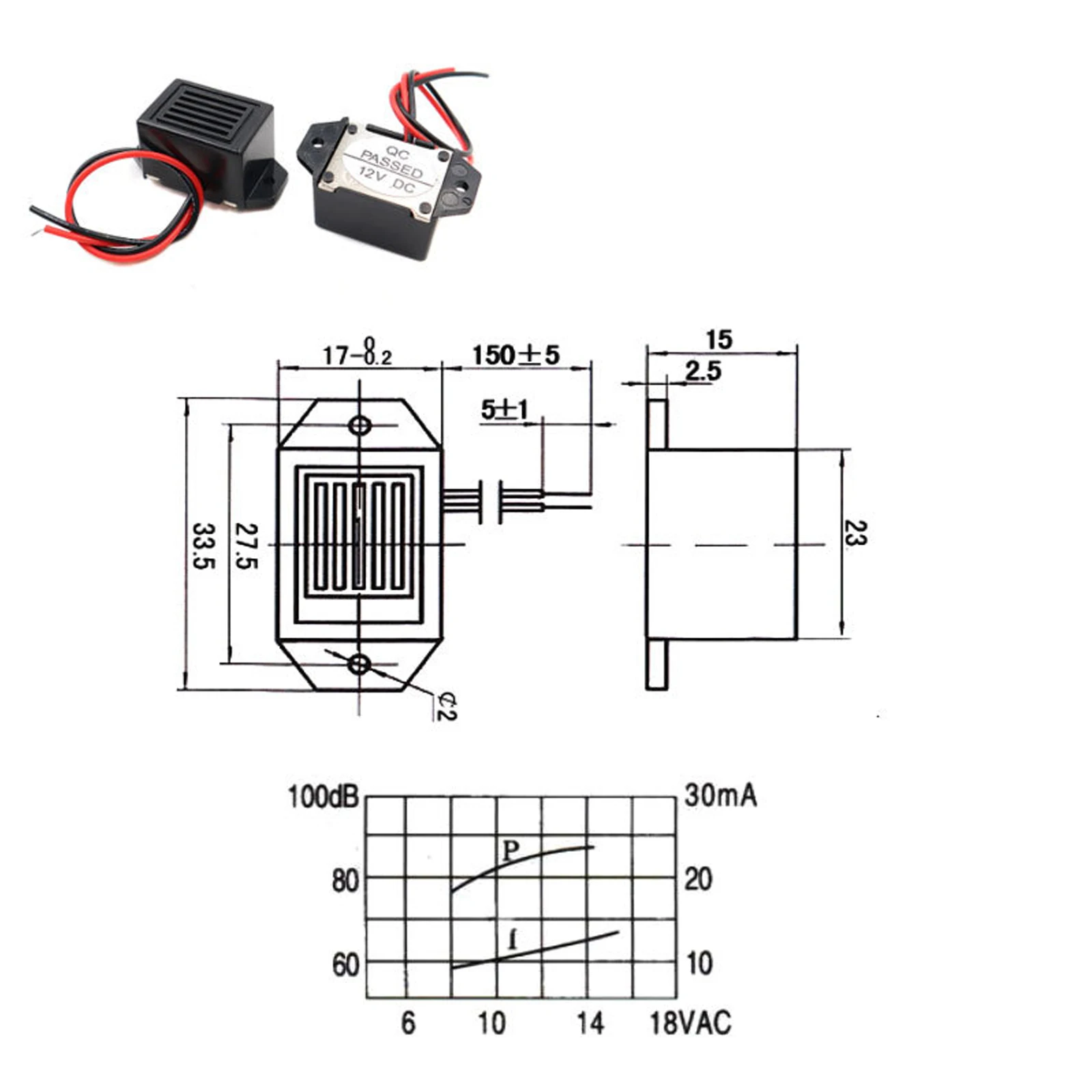 Mini zumbador de 5 piezas con cables - Componentes electrónicos mecánicos de código Morse de 3/6/912/24 V 400 Hz - imagen 2