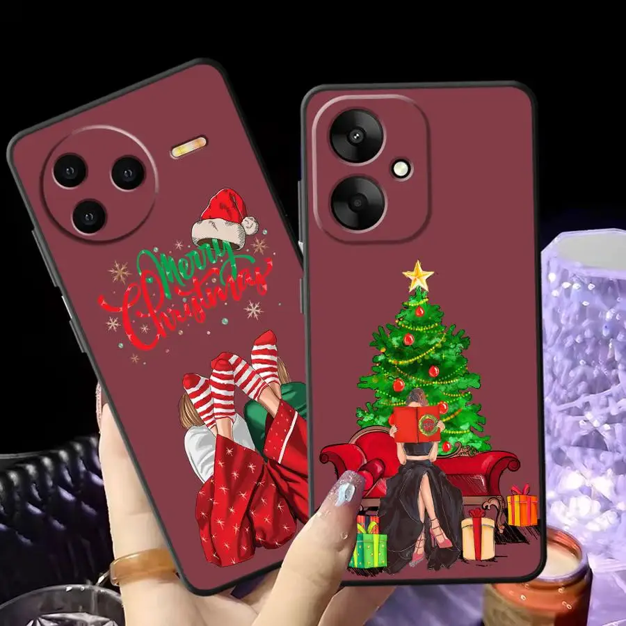 Funda para Xiaomi Redmi A4 A5 A3 13C K40 K80 Pro A1 A2 Plus 14C 9 10 12C funda negra suave para teléfono regalos de Feliz Navidad