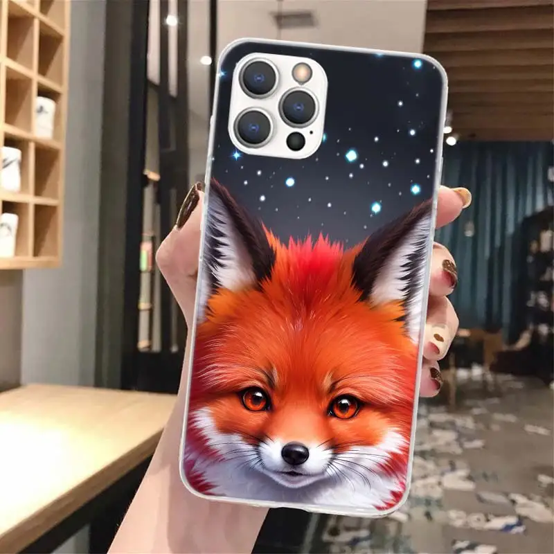Funda de teléfono con llamada de silicona Animal Fox para iPhone 11 12 Mini 13 Pro X XS Max XR 7 8 Plus 6 6S 5 5S SE 2020 - imagen 2