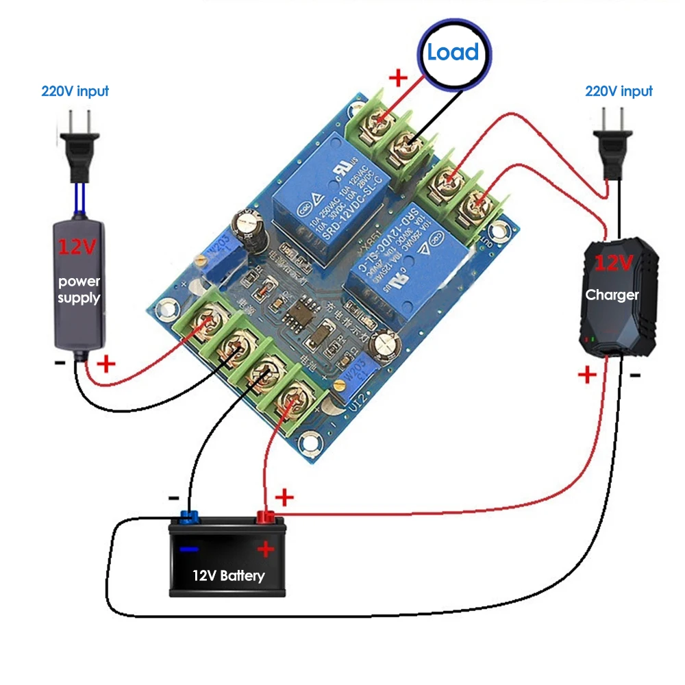 Módulo de alimentación Módulo de conmutación de potencia automática DC12V 10A Módulo de interruptor controlador de carga de fuente de alimentación de emergencia