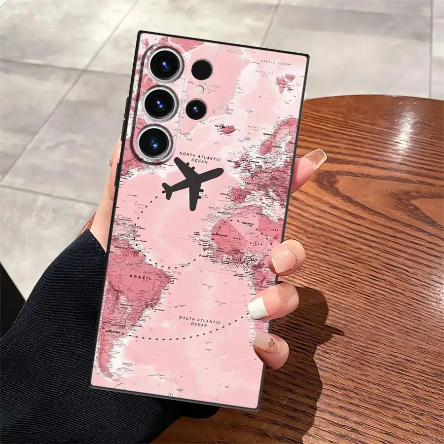 Funda de teléfono suave negra para Samsung Galaxy S24 Plus S25 Edge S20 S21 FE S23 Ultra mapa de avión - imagen 5