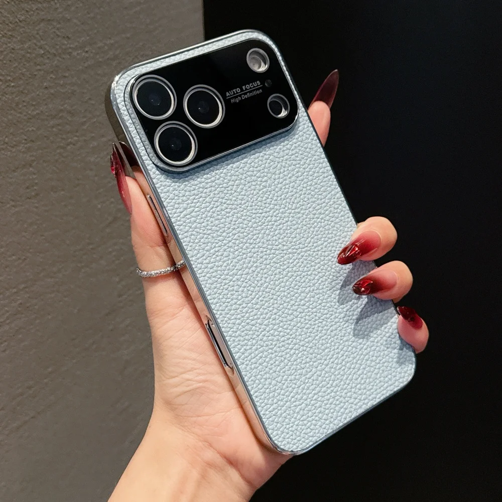 Funda con ventana grande chapada de lujo para iPhone 17 Air 16 15 14 13 12 Pro Max Plus 11, funda de teléfono con textura de cuero de parachoques Vintage - imagen 2