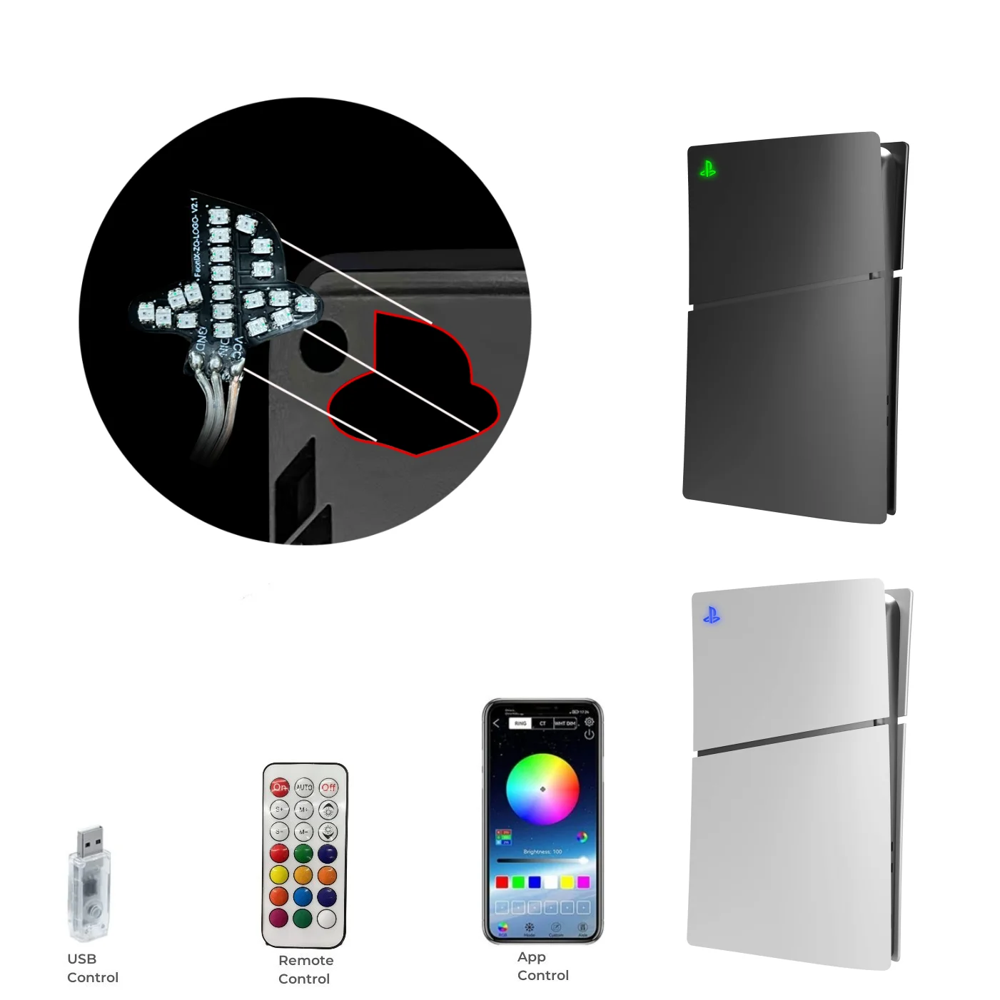 Luz de ambiente RGB con sincronización de música, más de 400 efectos de iluminación para PS5 Slim/Pro, consola de luz LED, luz ambiental P5, accesorios delgados - imagen 3