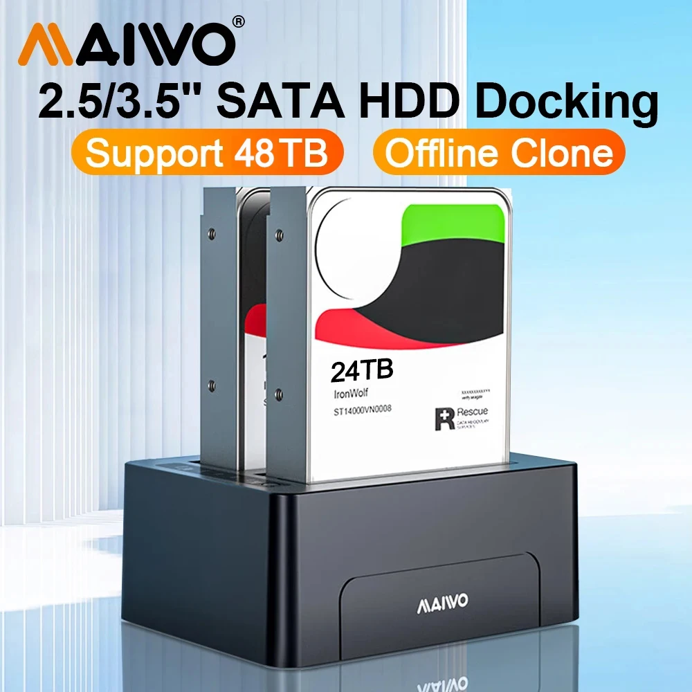 MAIWO Dual Bay 2,5/3,5 pulgadas HDD caja sin conexión clon USB 3,0 a SATA base de disco duro externo para 2,5 ''3,5'' HDD/SSD soporte UASP - imagen 2