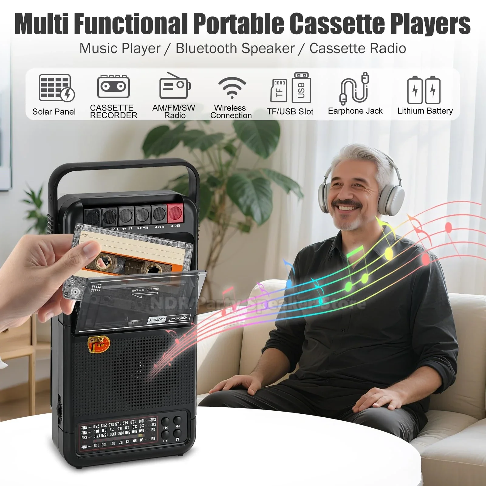 PX-222BTS Reproductor de cinta multifuncional Convertidor de formato portátil Grabadora Bluetooth Reproductor de casete MP3 Radios Am/fm/sw de banda completa - imagen 4