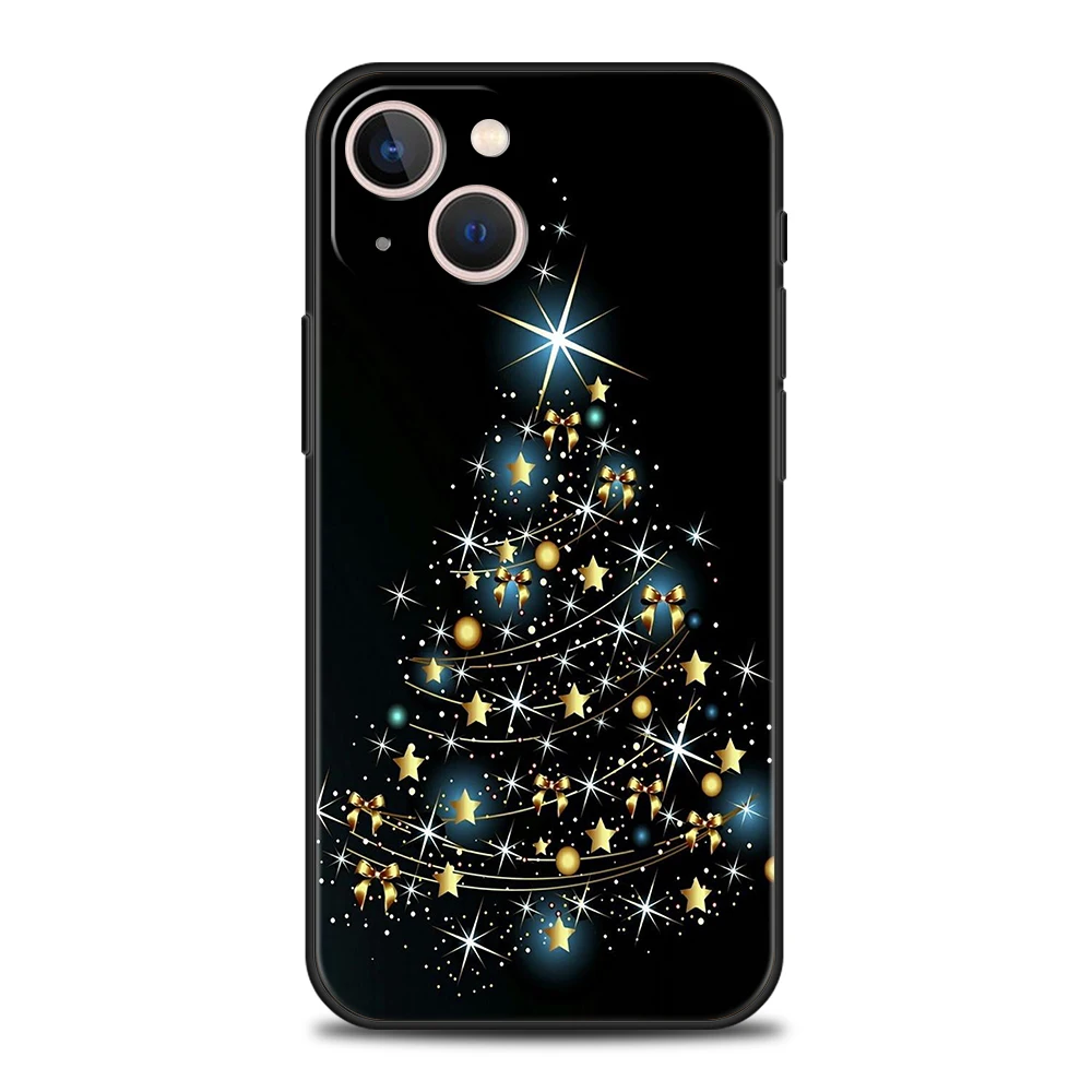 Funda de teléfono suave de TPU de lujo para iPhone 16 11 15 14 Pro MAX 12 13 7 8 Plus X XR XS SE 2022 cubierta negra Feliz árbol de Navidad - imagen 2