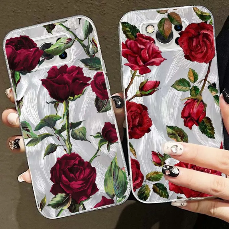 Funda de rosas rojas a la moda para Xiaomi Poco X3 X5 X6 X7 M3 M4 M5S M6 F5 F3 C65 C55 C75 Pro NFC textura de plumas funda de teléfono