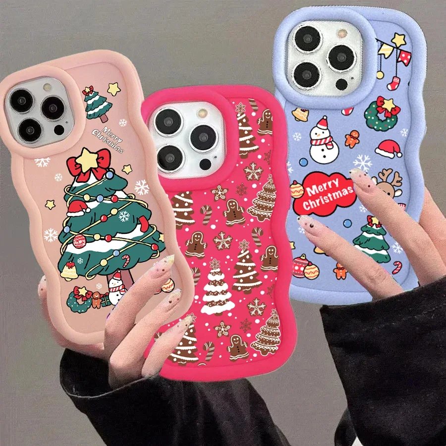 Precioso Y2K árbol de Navidad alce ciervo Color caramelo funda para Iphone 17 Air 16 15 14 Pro Max Plus 16e 11 12 13 17 Pro cubierta lateral ondulada - imagen 3