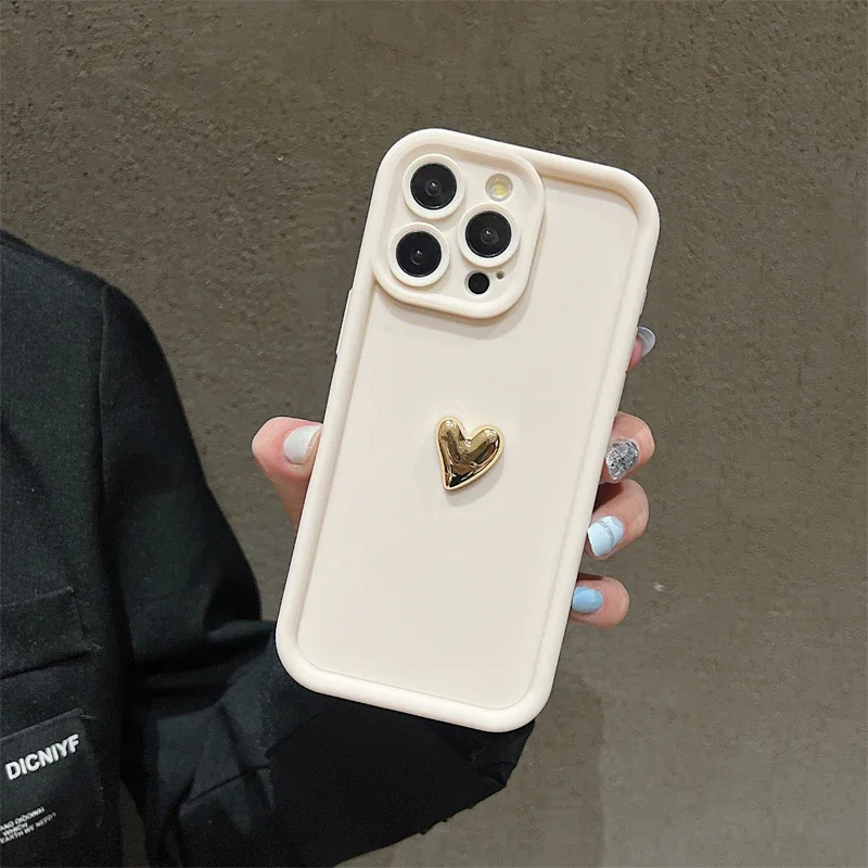 Funda de teléfono suave de silicona con corazón dorado 3D para iPhone 16 17 15 14 13 12 11 Pro Max 16E 17Air 7 8 Plus cubierta mate caramelo a prueba de golpes - imagen 3