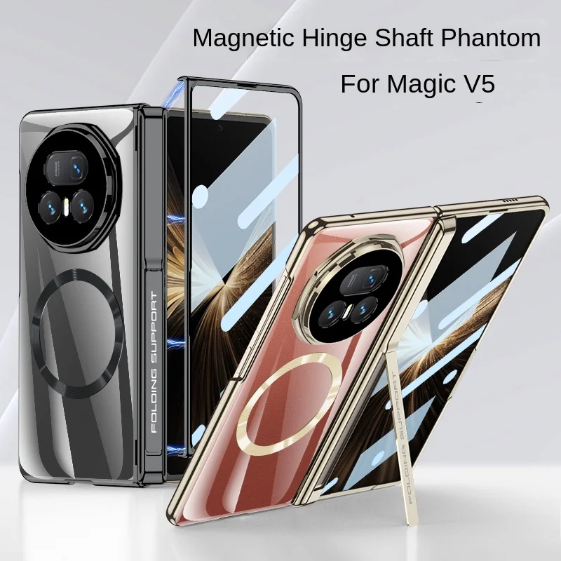Para Huawei Honor Magic V5 funda de lujo chapada Magsafe soporte de bisagra funda protectora trasera magnética para Magic V5 carcasa de teléfono