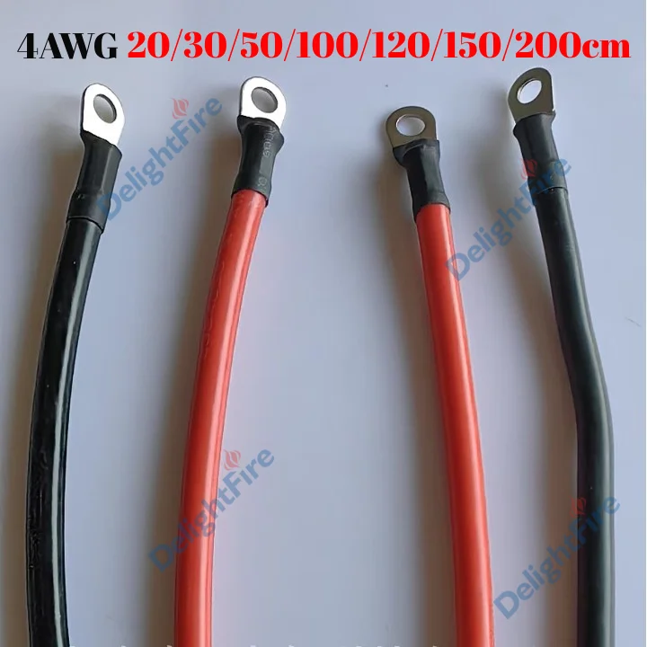Cable de silicona de batería Solar Flexible de 25 mm2 con anillo de terminal M6 M8 M10 Cable rojo y negro de calibre 4 para maletero de inversor automotriz marino