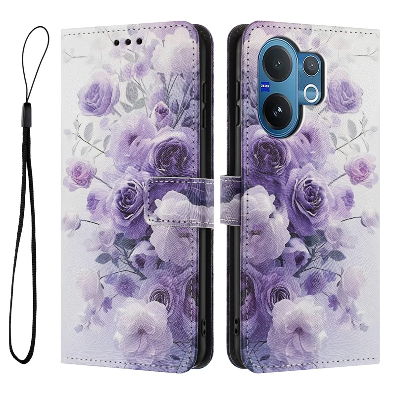 Para Vivo V60 5G Funda protectora tipo billetera Funda de teléfono para vivo v60 Funda VIVOV60 V 60 V2511 Patrón pintado Funda de cuero con tapa Coque - imagen 4