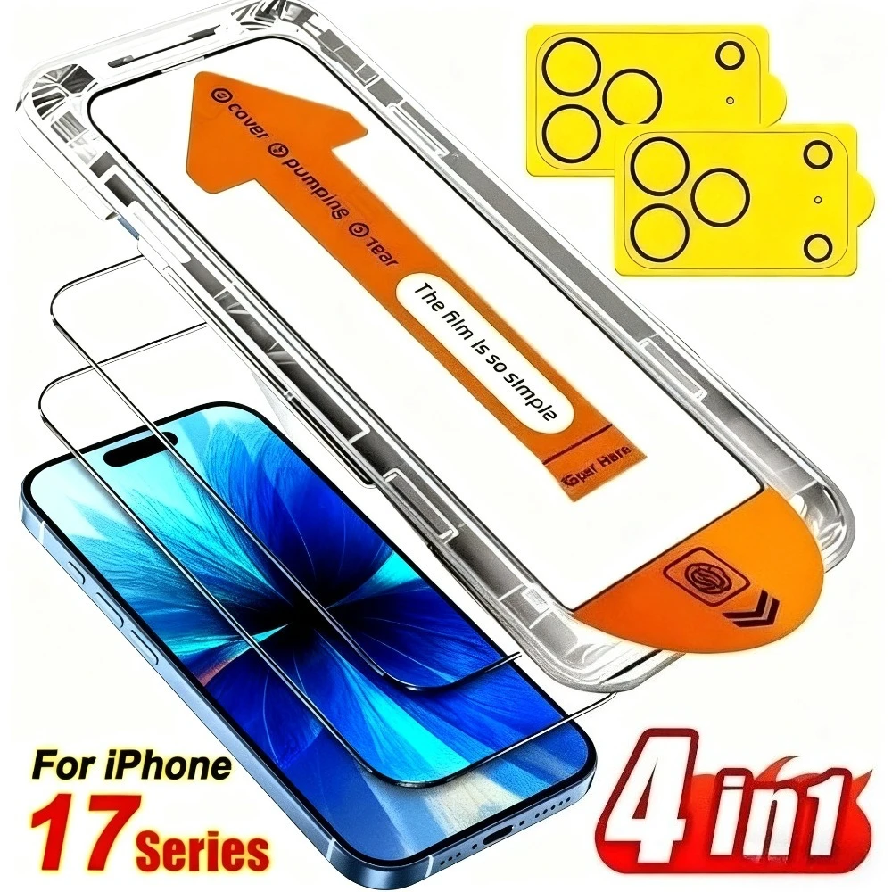 Protector de pantalla completo Ultra HD 4 en 1 para iPhone 17 16 15 14 Pro Max Air 16e película de lente de cámara para iPhone 13 12 11 Pro 15 14 Plus