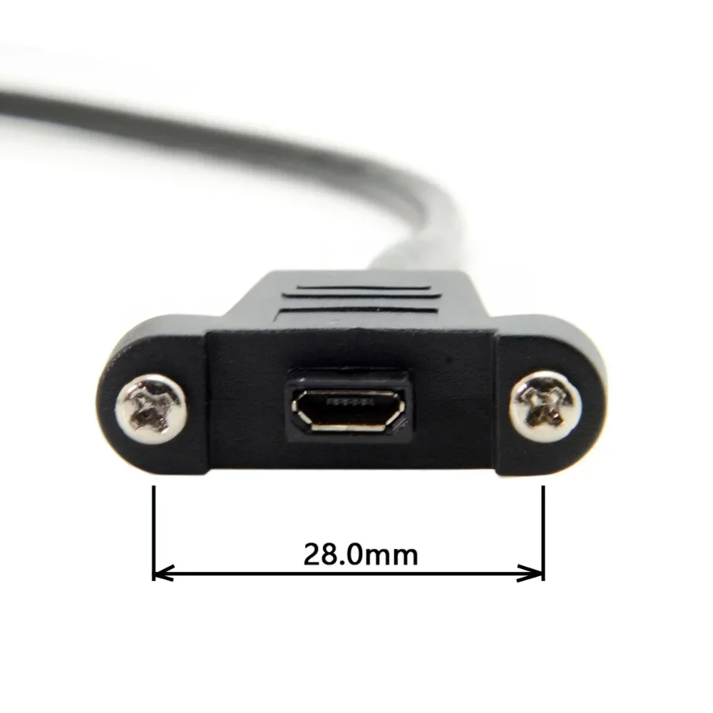 Conector macho Micro USB 2,0 de 5 pines a Cable de extensión hembra Micro USB 2,0 30cm 50cm 3M 5M con tornillos orificio de montaje en Panel - imagen 2