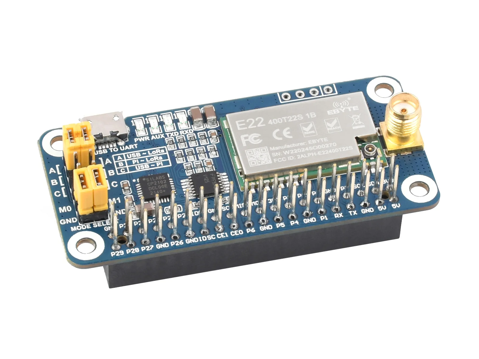 Raspberry Pi SX1262 SX1268 LoRa HAT Module 915MHz 868MHz 470MHz 433MHz Frequency Band UART Interface For PI5/4B/3B/Arduino/STM32