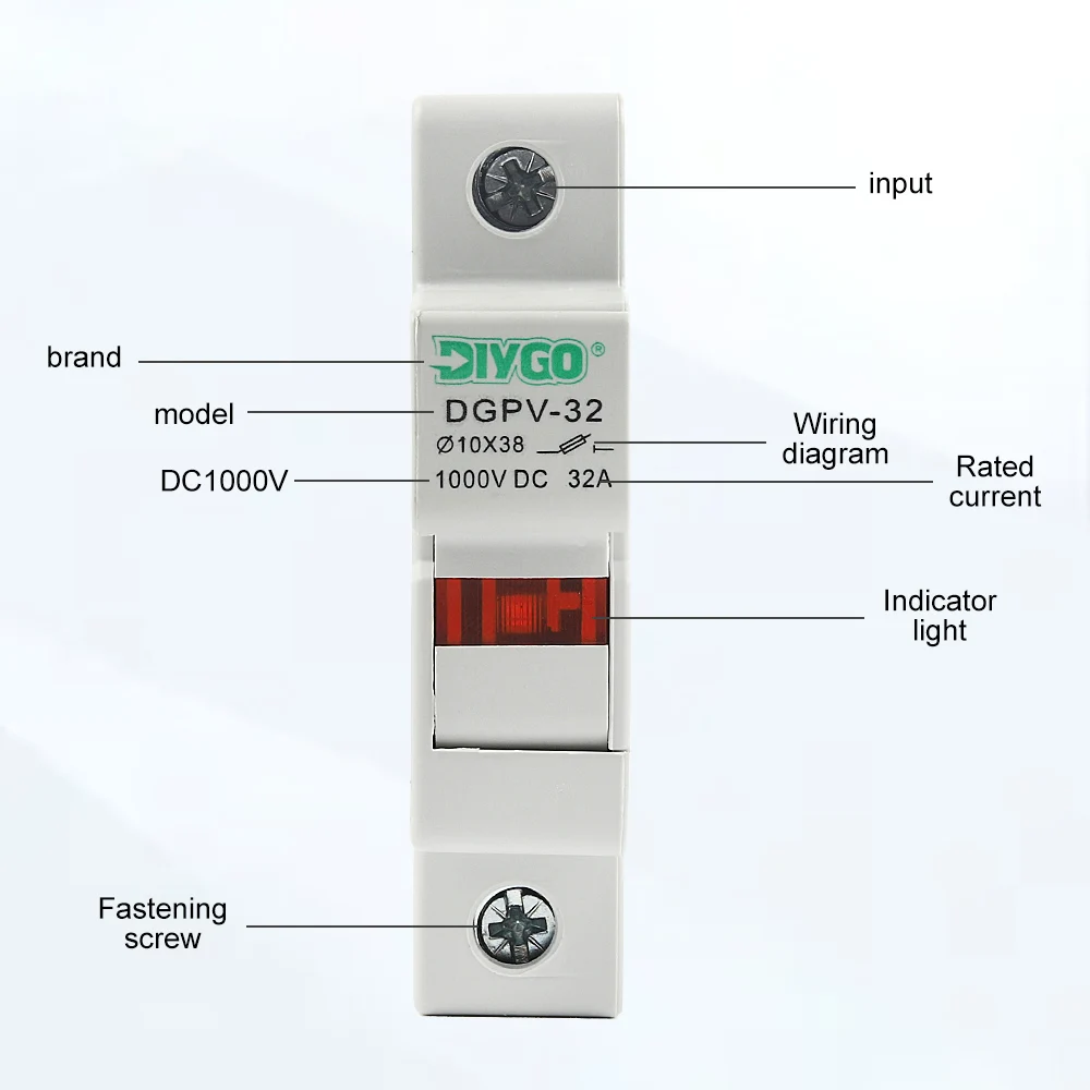 Portafusibles Solar PV DC de 1000V, sin fusibles para Base de protección del sistema Solar, Protector fotovoltaico adecuado para fusibles de 10x38mm - imagen 2