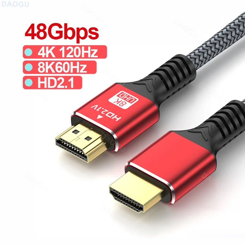 Cable compatible con HDMI de 48Gbps 8K 60Hz 50cm 1m 2m 3m 5m Cable 2,1 compatible con HDMI 4K 120Hz HDR Cable de vídeo con efecto 3D para PC HDTV