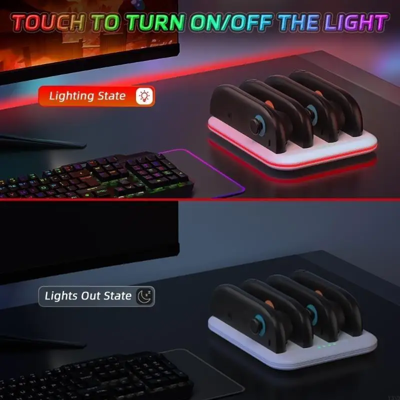 Illuminates Consols Controlador Cargando Dock Wall Mount Design 4 Slot Cargador rápido Adecuado para 2 Juego y3nd