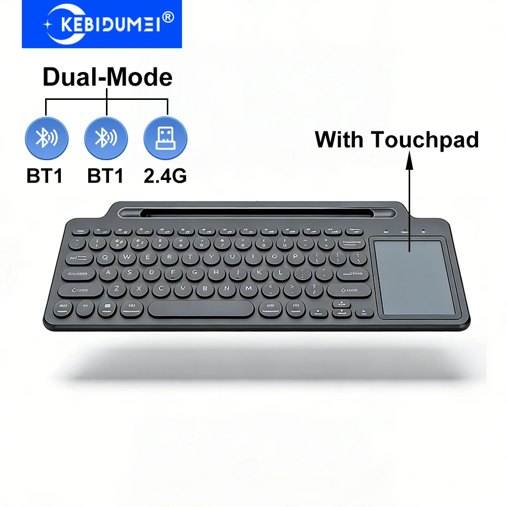 Teclado inalámbrico KEBIDUMEI 2,4G con panel táctil teclado Bluetooth Dual teclado para juegos de modo Dual con ranura para tarjetas para PC portátil