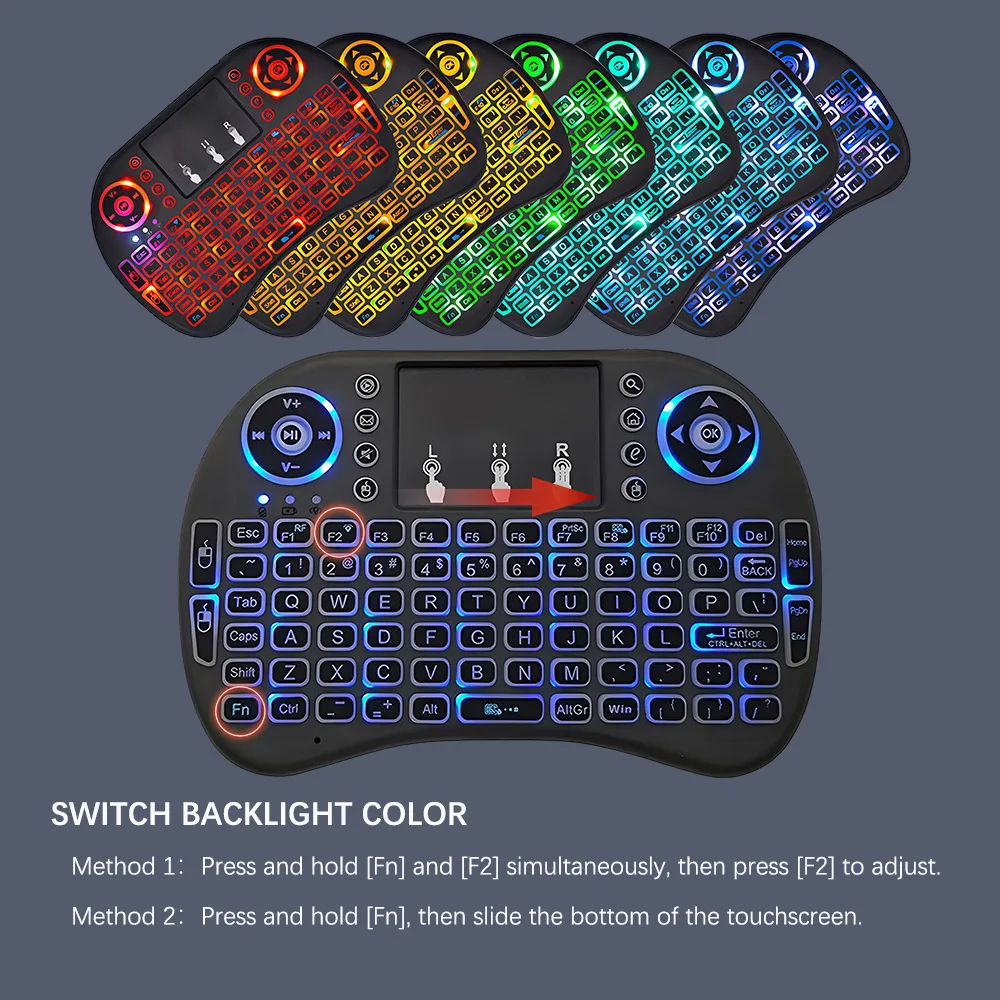 MRSVI i8 2.4G Air Mouse remoto con teclado táctil Mini teclado inalámbrico retroiluminado para PC Android TV Box, PC - imagen 5