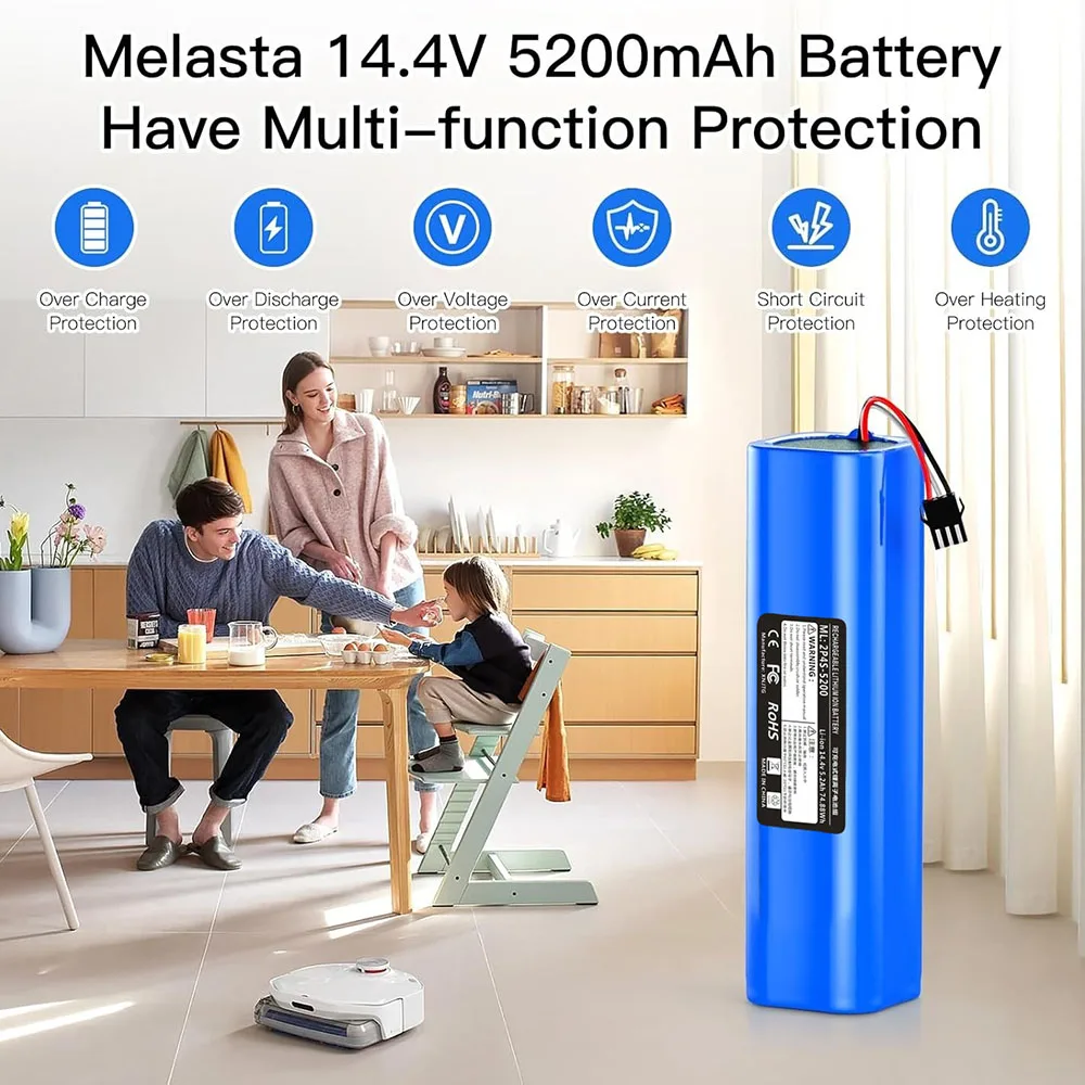 Paquete de batería de iones de litio de 14,4 V y 5200 mAh para robot de barrido ROIDMI EVE EVA Eve Plus SDJ01RM SDJ06RM. - imagen 5