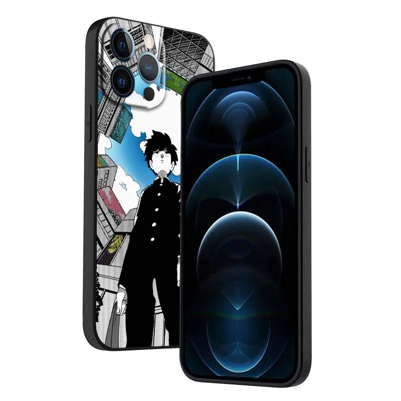 Funda de Anime Mob Psycho 100 para Apple iPhone 12 11 8 7 6 6S XS XR X SE Mini Plus Pro Max funda de teléfono negra - imagen 5