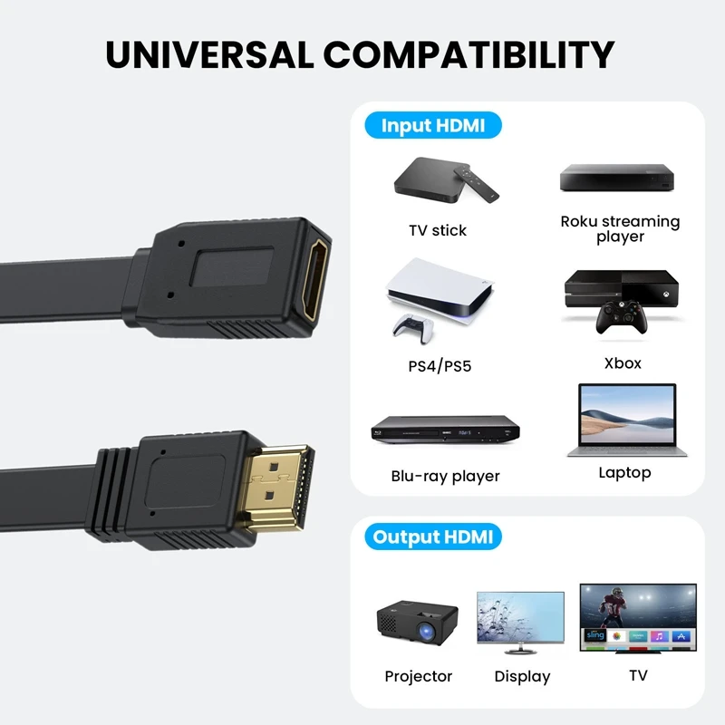 HDMI chapado en oro de 50 cm hacia arriba y hacia abajo - compatible con la versión 2.0 4K 60 HZ Todo cobre 19 + 1 Cable HD extendido plano macho y hembra - imagen 3
