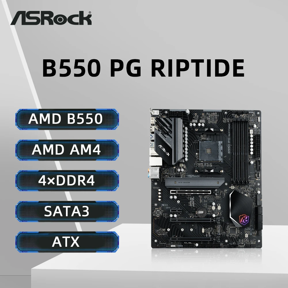 Placa base ASRock B550 PG RIPTIDE compatible con Ryzen 5 3600 5600 5700X3D 5800X3DCPU 4xDDR4 4933MHz 128GB HDMI M.2 ATX AM4 placa base