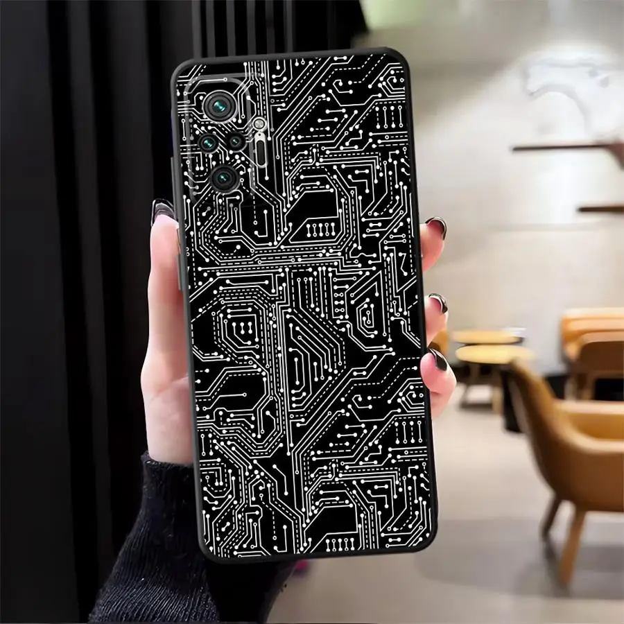 Black Soft Phone Cover Case for Xiaomi Redmi Note 12s 9S 7 8 13 14 Pro Plus 10S 9 10 11 12 Pro 11s Retro Circuit Lines - imagen 3