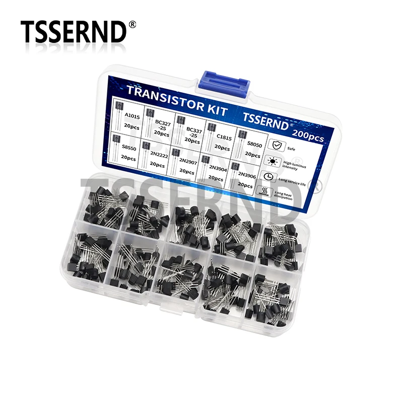 200 Uds Kit de transistores BJT transistores de potencia bipolares A1015 BC327 BC337 C1815 S8050 S8850 2N2222 2N2907 2N3904 2N3906 PNP NPN - imagen 2