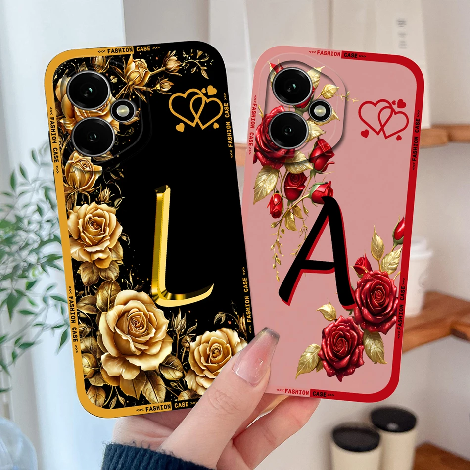 Funda con letras rosas para Honor 400 Pro / 400 Lite / 400, fundas para teléfonos inteligentes, protección de cámara de silicona líquida suave, fundas traseras para parejas