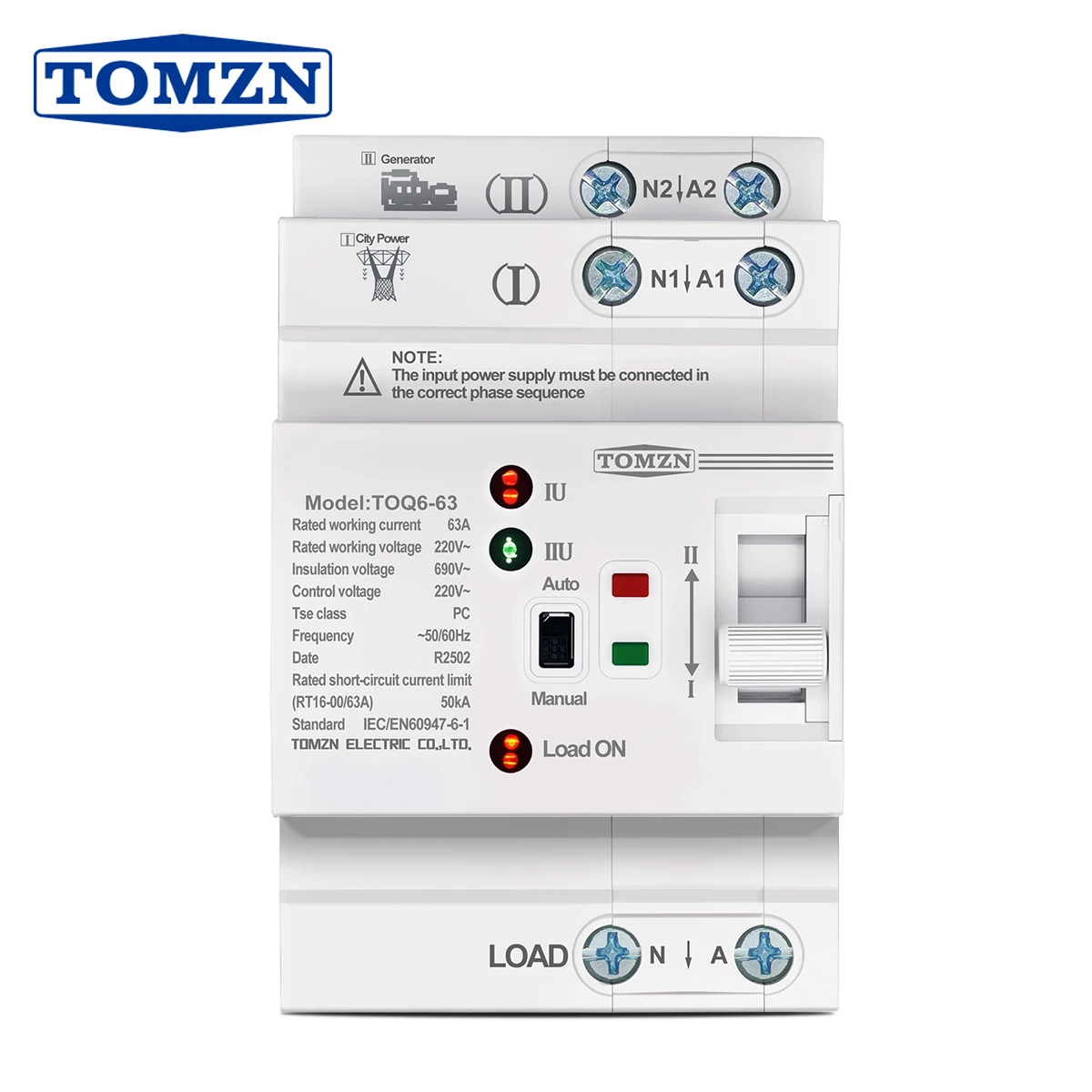 TOMZN Din Rail ATS L N 220V pequeña Doble potencia transferencia automática interruptores selectores eléctricos ininterrumpidos 2P 63A TOQ6
