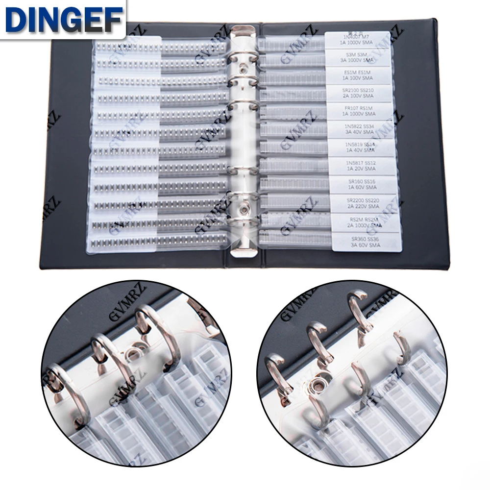 Libro de muestras de diodo rectificador de 24 valores Kit surtido SMD SMA Diodos Schottky de 33 valores M1 M4 M7 SS12 SS14 SS16 SS24 - imagen 3