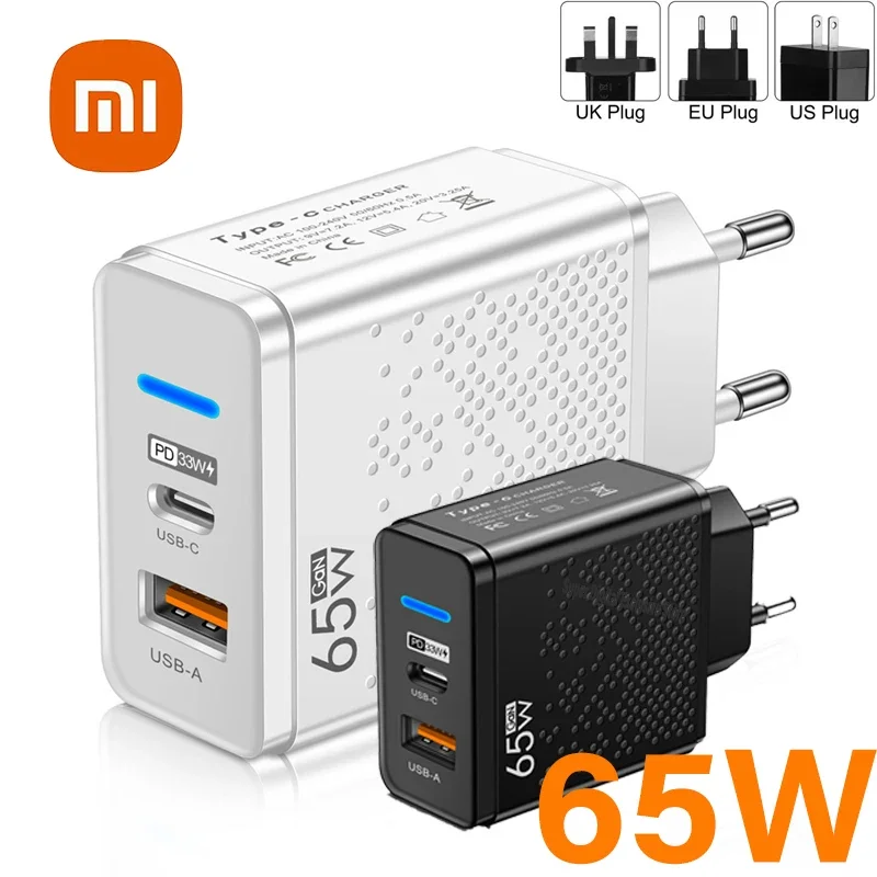 Xiaomi 65W GaN cargador rápido PD USB 2 en 1 cargador 2 puertos cargador de viaje de carga rápida enchufe UE/EE. UU./Reino Unido para Samsung Huawei Xiaomi