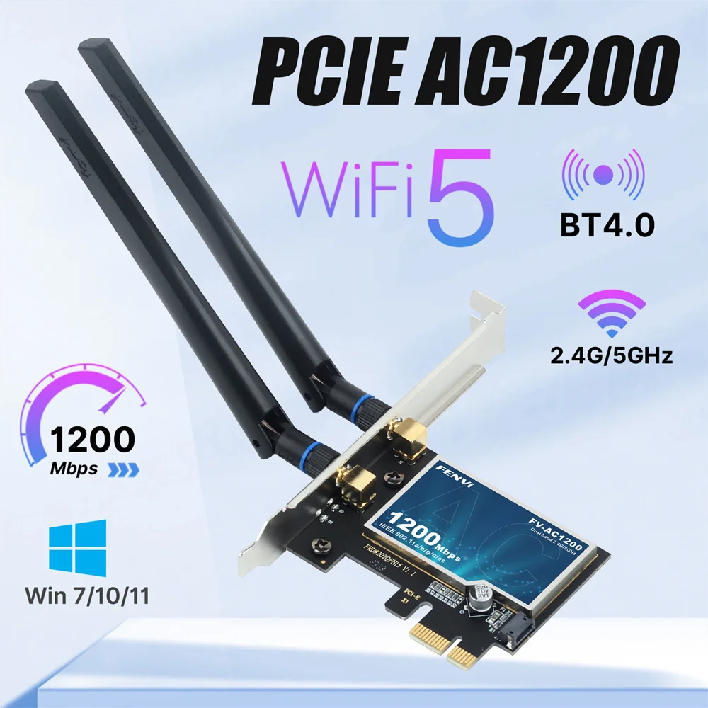 Fenvi WiFi5 AC1200 PCI-E adaptador WiFi BT4.0 802.11AC tarjeta WiFi adaptador de red de doble banda 802.11ac para PC de escritorio Win 7/8/10/11