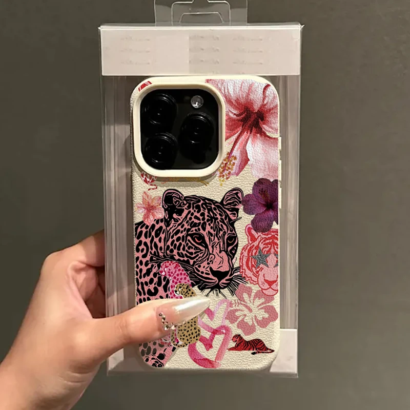 Funda de teléfono estética con diseño de corazón y flor de leopardo rosa para iPhone 17 Air 16 15 14 13 12 11 17 Pro Max Plus X XR XSMax, funda suave - imagen 2