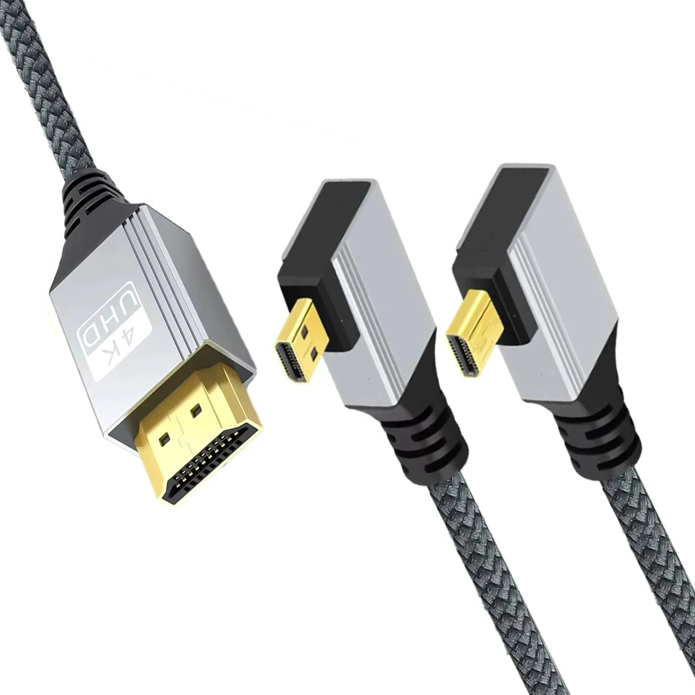 Cable trenzado de nailon 4K UHD para cámaras Gopro, ángulo izquierdo/derecho de 90 grados, Micro HDMI, compatible con HDMI, 0,5 m