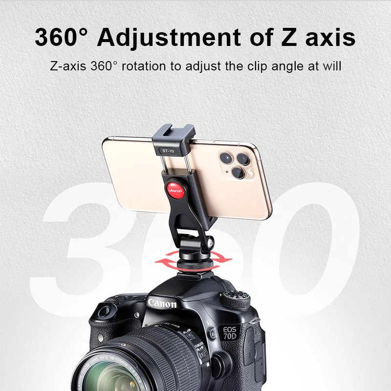 ULANZI-trípode de Metal para teléfono móvil, soporte de montaje con zapata fría, rotación de 360 grados, para luz de micrófono, Canon, Nikon, Sony, cámara DSLR, Smartphone, ST-10 - imagen 4