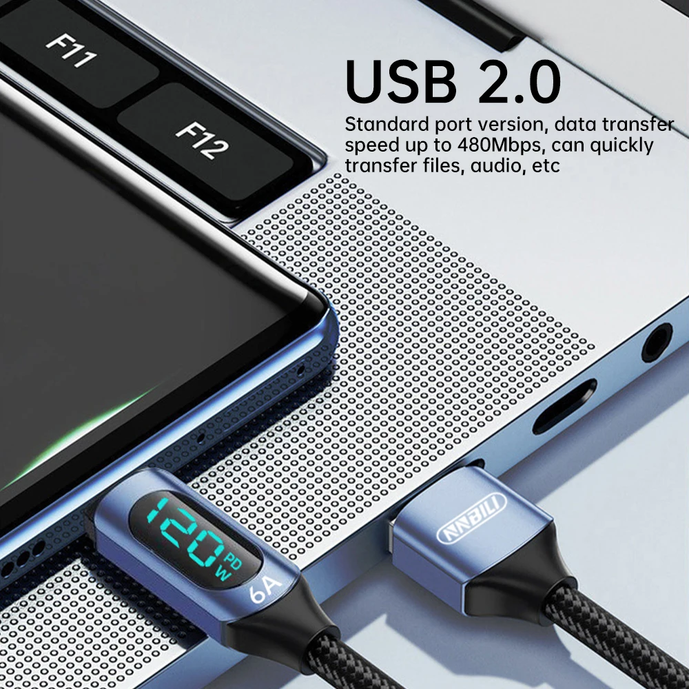 NNBILI 120W Cable USB tipo C para Huawei Honor Xiaomi Samsung 100W súper carga rápida USB C a USB C Cable de datos Cable - imagen 2