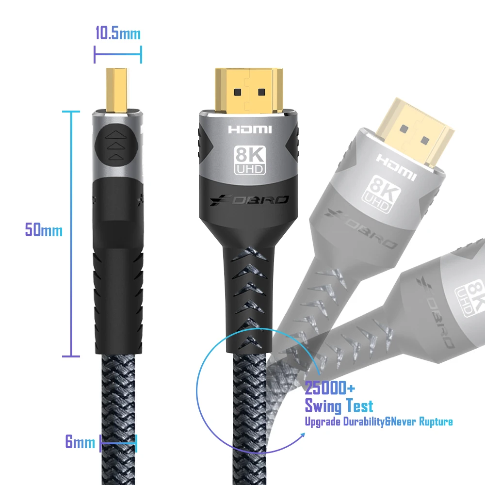 Cable Compatible con HDMI 8K, 4K @ 120Hz, 8K @ 60Hz, Cable HDMI 2,1, adaptador de 48Gbps para RTX 3080 eARC HDR, Cable de vídeo, PC, portátil, TV box PS5 - imagen 3